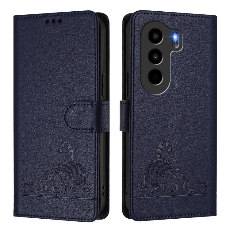 For itel Power 70 Cat Rat Embossed Pattern RFID Leather Phone Case with Lanyard