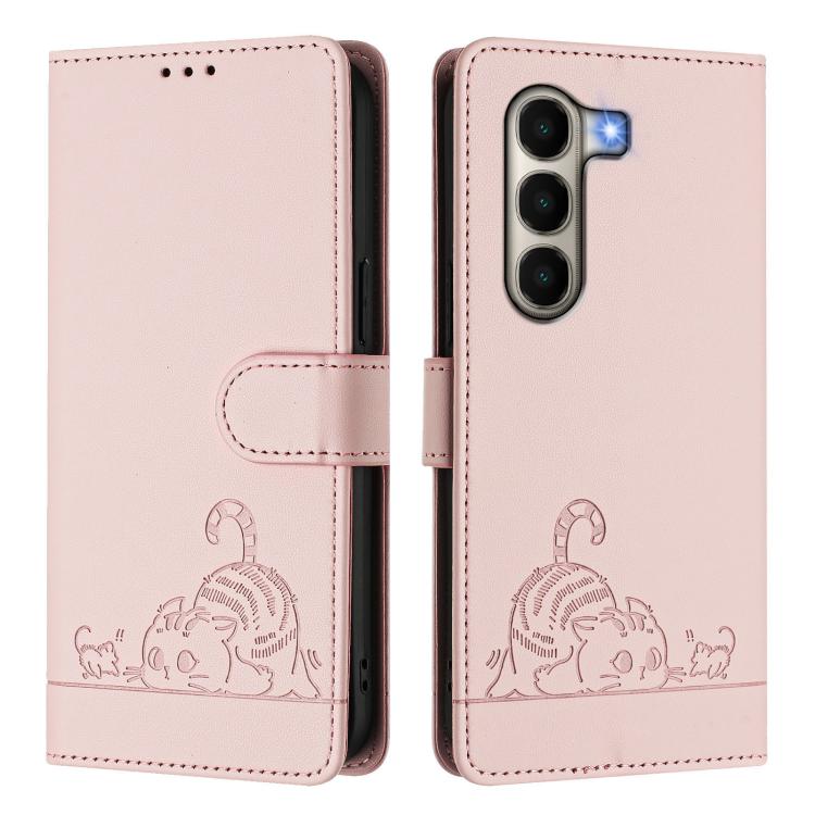 For Itel A95 5G Cat Rat Embossed Pattern RFID Leather Phone Case with Lanyard