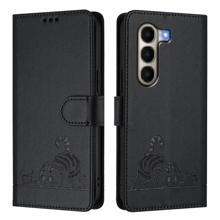 For Itel A95 5G Cat Rat Embossed Pattern RFID Leather Phone Case with Lanyard
