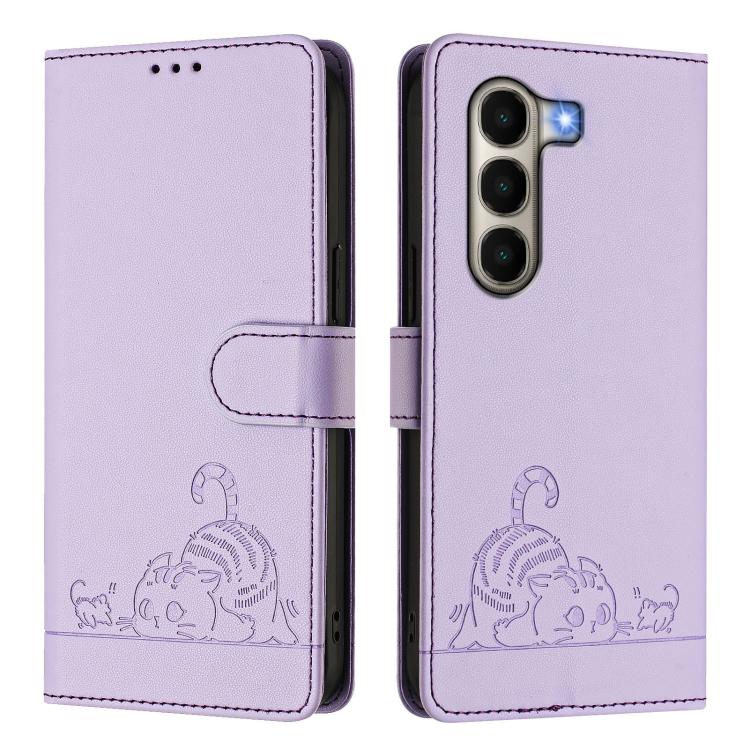 For Itel A95 5G Cat Rat Embossed Pattern RFID Leather Phone Case with Lanyard