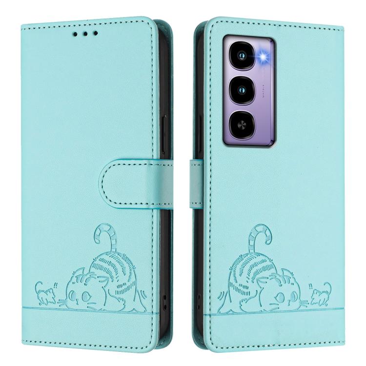 For Itel City 100 Cat Rat Embossed Pattern RFID Leather Phone Case with Lanyard