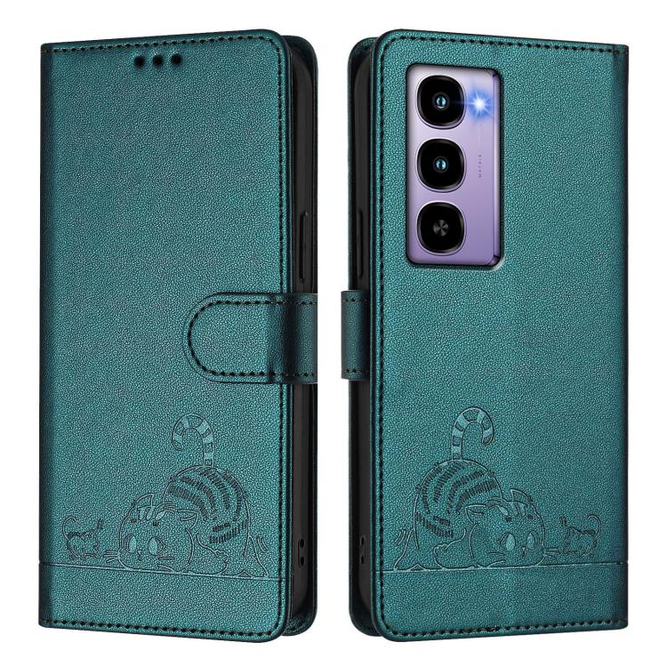 For Itel City 100 Cat Rat Embossed Pattern RFID Leather Phone Case with Lanyard