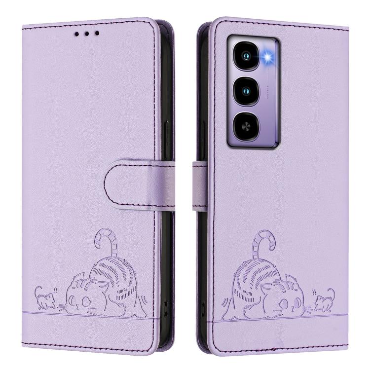 For Itel City 100 Cat Rat Embossed Pattern RFID Leather Phone Case with Lanyard