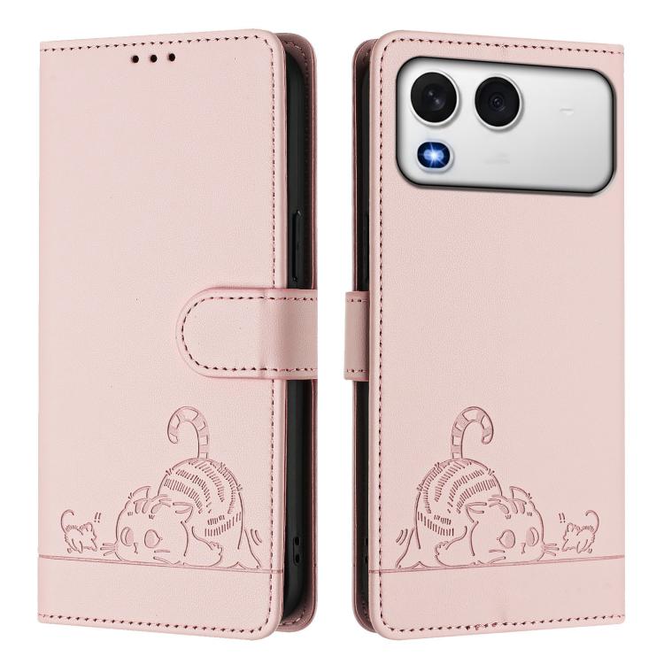 For itel A200 / A200+ 4G Global Cat Rat Embossed Pattern RFID Leather Phone Case with Lanyard