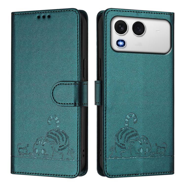 For itel A200 / A200+ 4G Global Cat Rat Embossed Pattern RFID Leather Phone Case with Lanyard