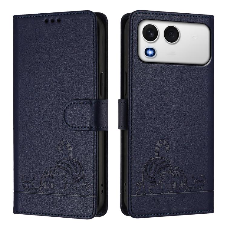 For itel A200 / A200+ 4G Global Cat Rat Embossed Pattern RFID Leather Phone Case with Lanyard