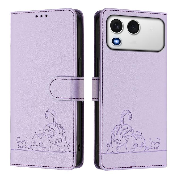 For itel A200 / A200+ 4G Global Cat Rat Embossed Pattern RFID Leather Phone Case with Lanyard
