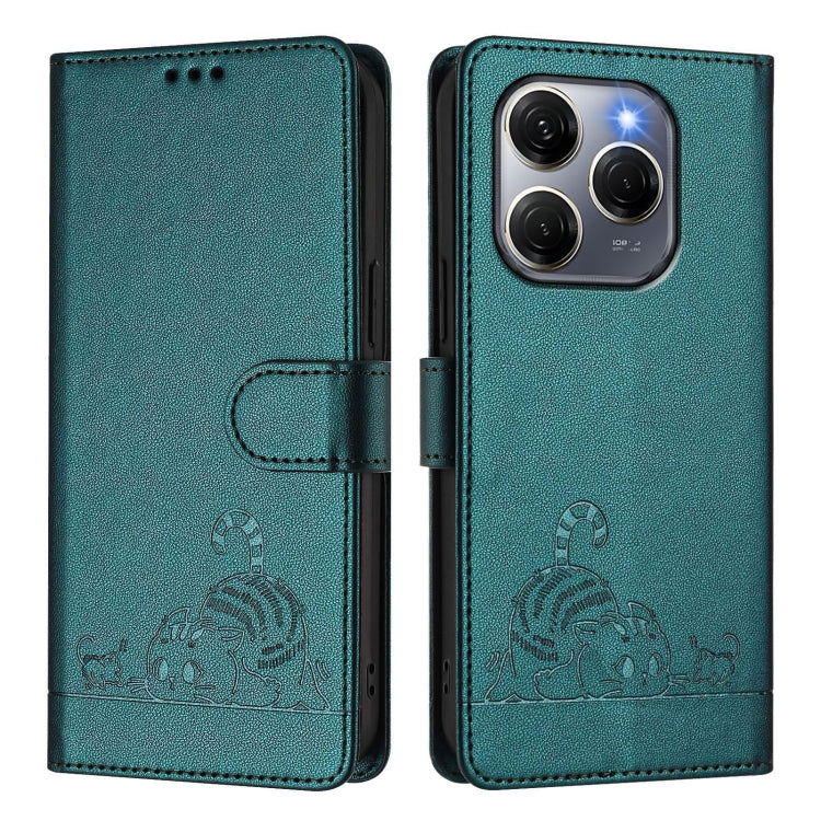 For Tecno Spark 20 Pro 5G Cat Rat Embossed Pattern RFID Leather Phone Case with Lanyard