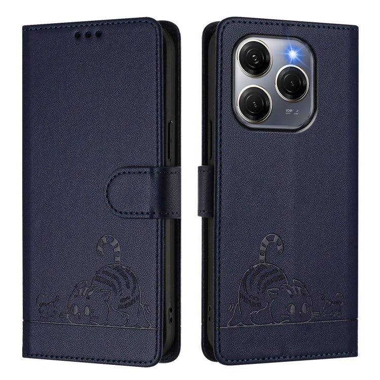 For Tecno Spark 20 Pro 5G Cat Rat Embossed Pattern RFID Leather Phone Case with Lanyard