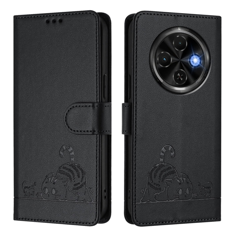 For Tecno Spark 30C Cat Rat Embossed Pattern RFID Leather Phone Case with Lanyard
