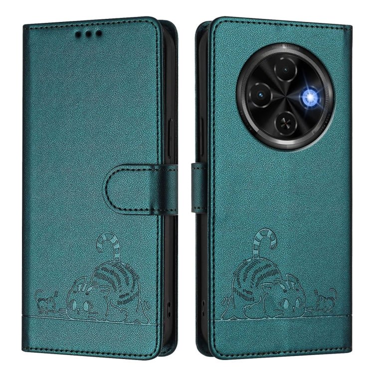 For Tecno Spark 30C Cat Rat Embossed Pattern RFID Leather Phone Case with Lanyard
