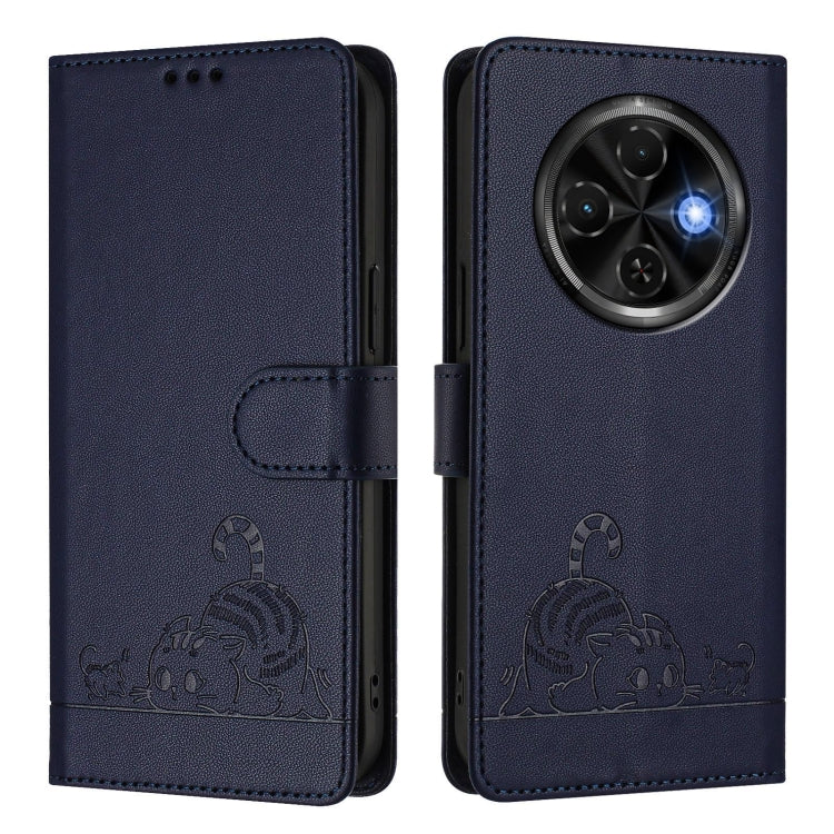 For Tecno Spark 30C Cat Rat Embossed Pattern RFID Leather Phone Case with Lanyard