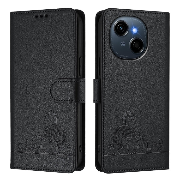 For Tecno Spark Go 1 Cat Rat Embossed Pattern RFID Leather Phone Case with Lanyard
