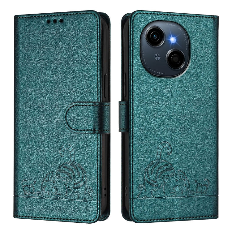 For Tecno Spark Go 1 Cat Rat Embossed Pattern RFID Leather Phone Case with Lanyard