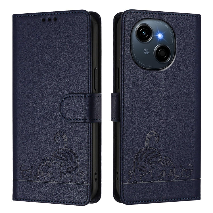 For Tecno Spark Go 1 Cat Rat Embossed Pattern RFID Leather Phone Case with Lanyard
