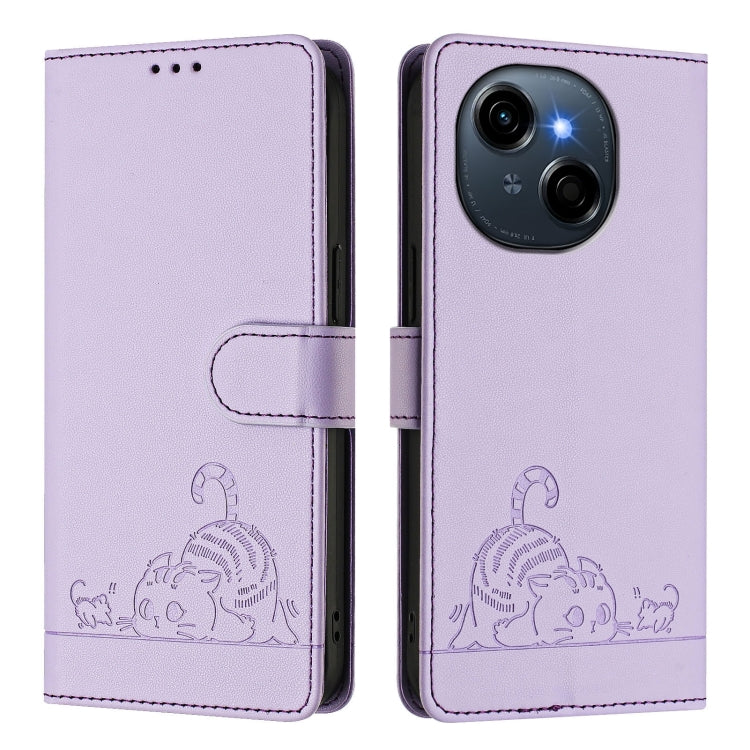 For Tecno Spark Go 1 Cat Rat Embossed Pattern RFID Leather Phone Case with Lanyard