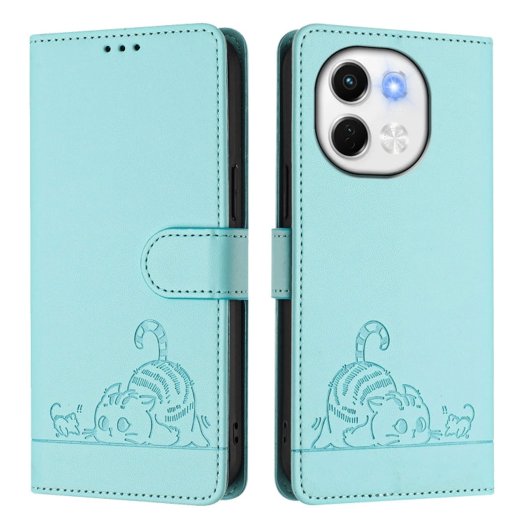 For Tecno Spark 30 5G Cat Rat Embossed Pattern RFID Leather Phone Case with Lanyard