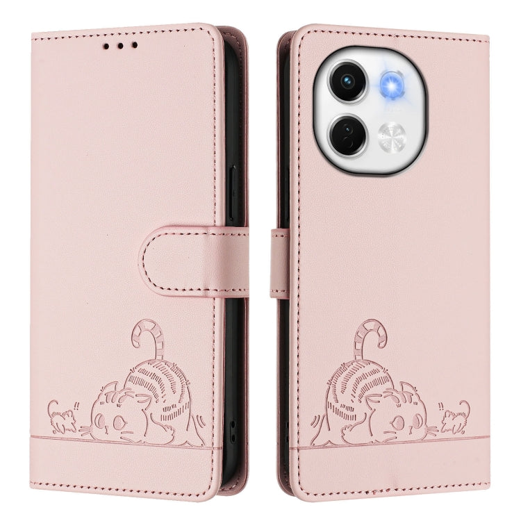 For Tecno Spark 30 5G Cat Rat Embossed Pattern RFID Leather Phone Case with Lanyard