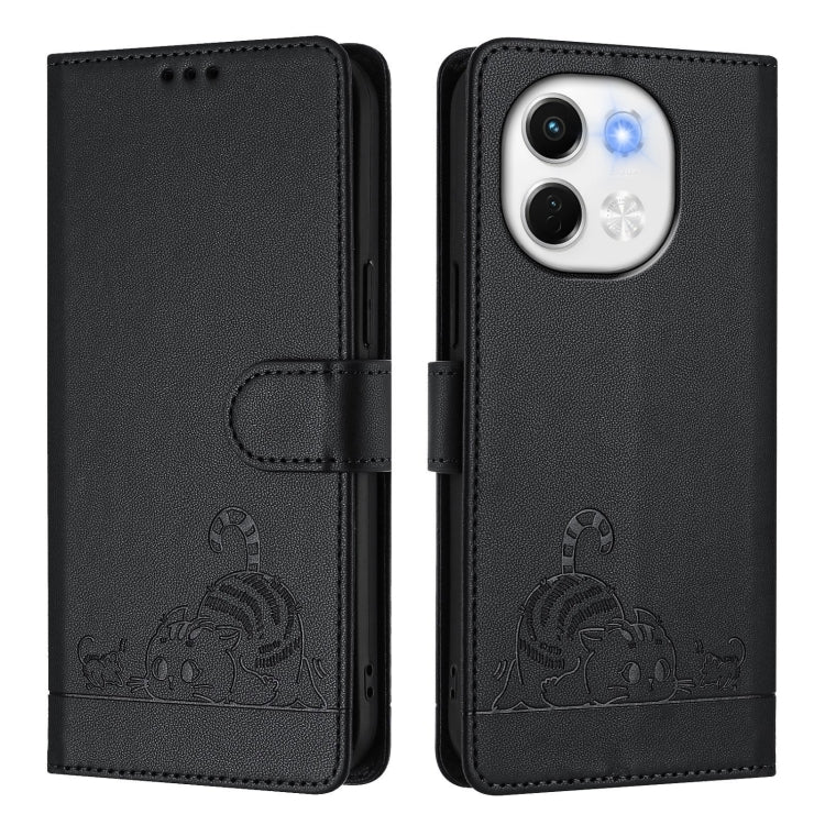 For Tecno Spark 30 5G Cat Rat Embossed Pattern RFID Leather Phone Case with Lanyard