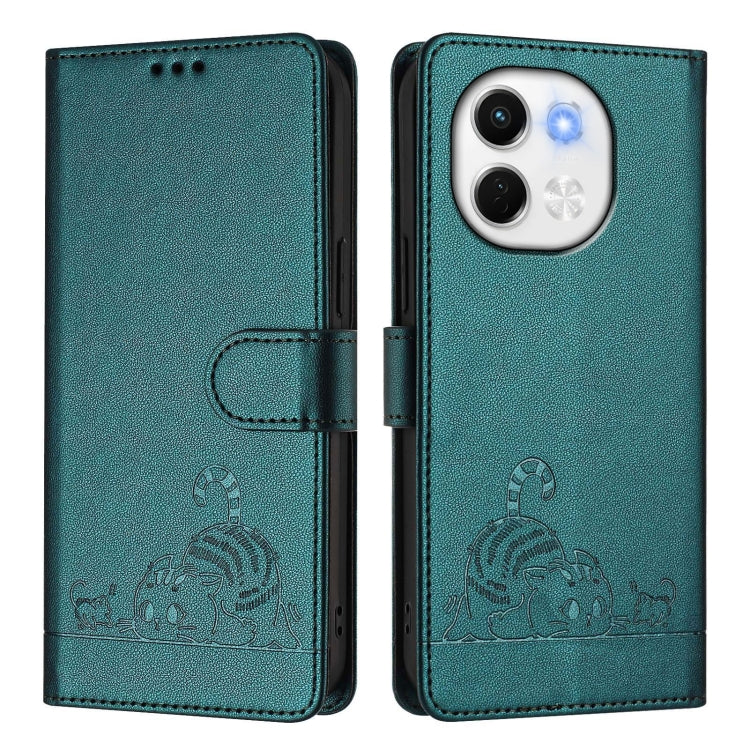 For Tecno Spark 30 5G Cat Rat Embossed Pattern RFID Leather Phone Case with Lanyard