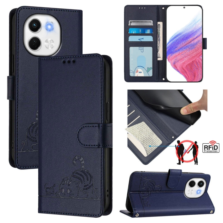 For Tecno Spark 30 5G Cat Rat Embossed Pattern RFID Leather Phone Case with Lanyard