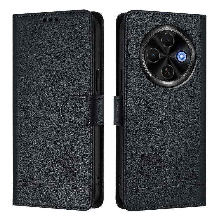For Tecno Spark 30C 5G / Pop 9 5G Cat Rat Embossed Pattern RFID Leather Phone Case with Lanyard