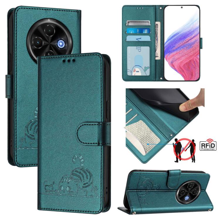 For Tecno Spark 30C 5G / Pop 9 5G Cat Rat Embossed Pattern RFID Leather Phone Case with Lanyard