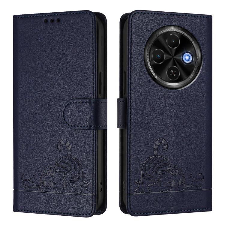 For Tecno Spark 30C 5G / Pop 9 5G Cat Rat Embossed Pattern RFID Leather Phone Case with Lanyard