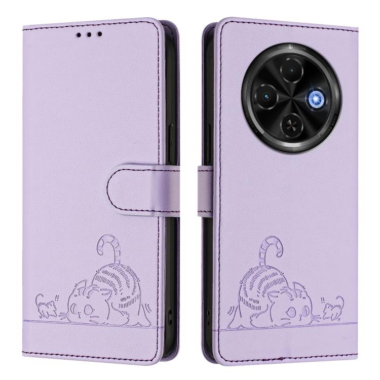 For Tecno Spark 30C 5G / Pop 9 5G Cat Rat Embossed Pattern RFID Leather Phone Case with Lanyard