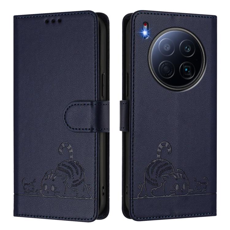 For Tecno Camon 40 Premier Cat Rat Embossed Pattern RFID Leather Phone Case with Lanyard