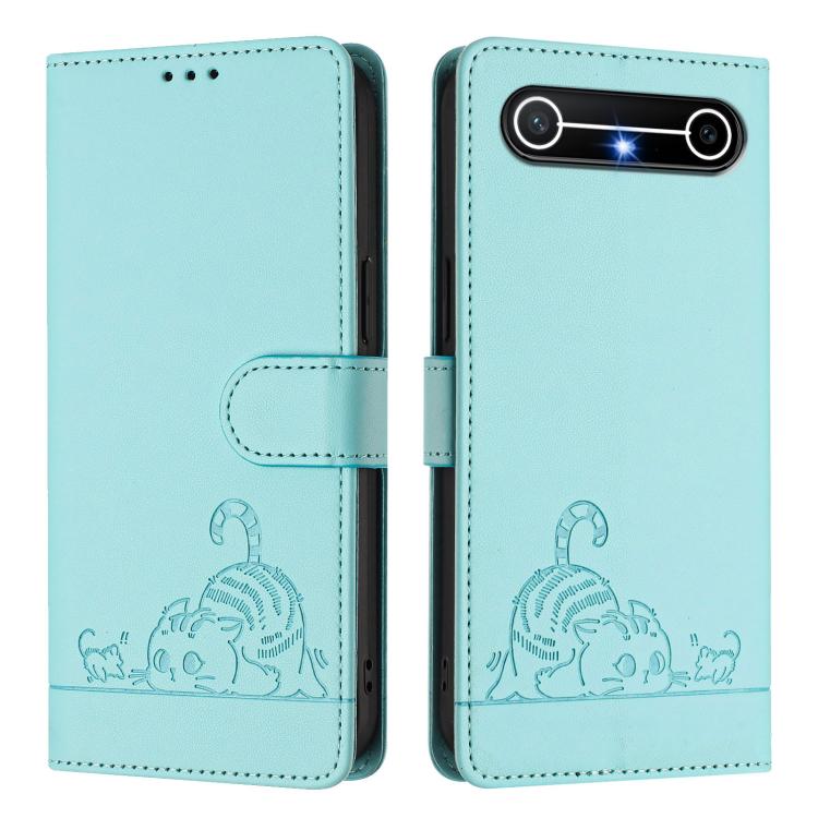 For Tecno Spark Slim 5G Cat Rat Embossed Pattern RFID Leather Phone Case with Lanyard