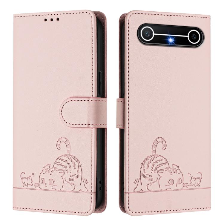 For Tecno Spark Slim 5G Cat Rat Embossed Pattern RFID Leather Phone Case with Lanyard