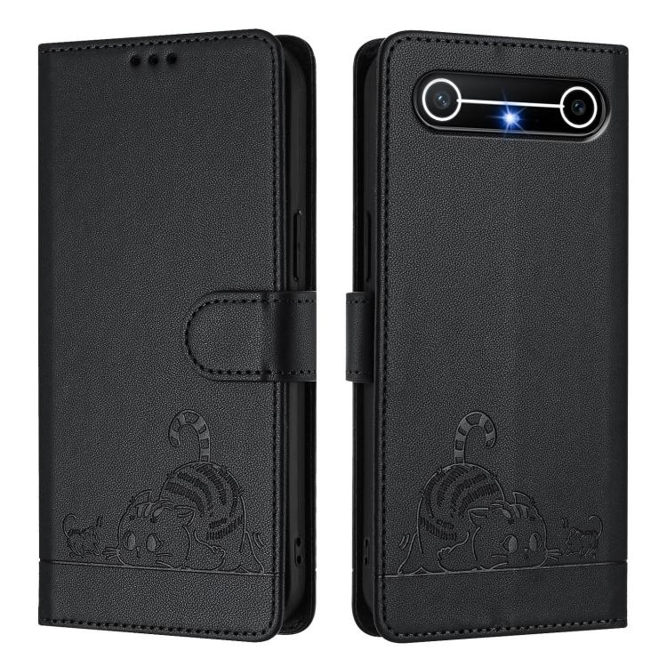 For Tecno Spark Slim 5G Cat Rat Embossed Pattern RFID Leather Phone Case with Lanyard