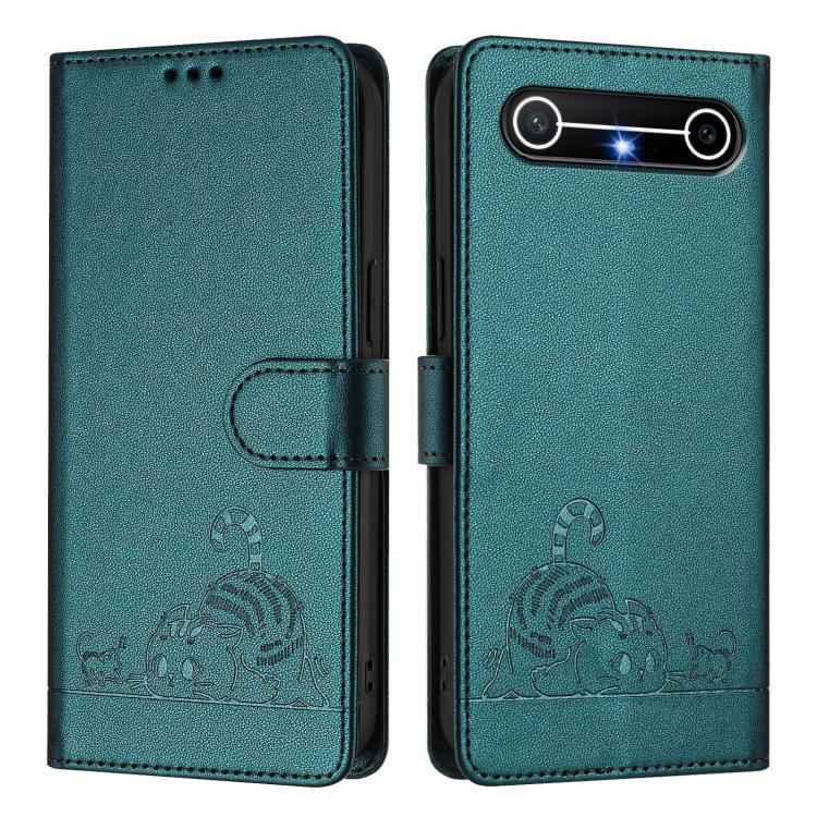 For Tecno Spark Slim 5G Cat Rat Embossed Pattern RFID Leather Phone Case with Lanyard