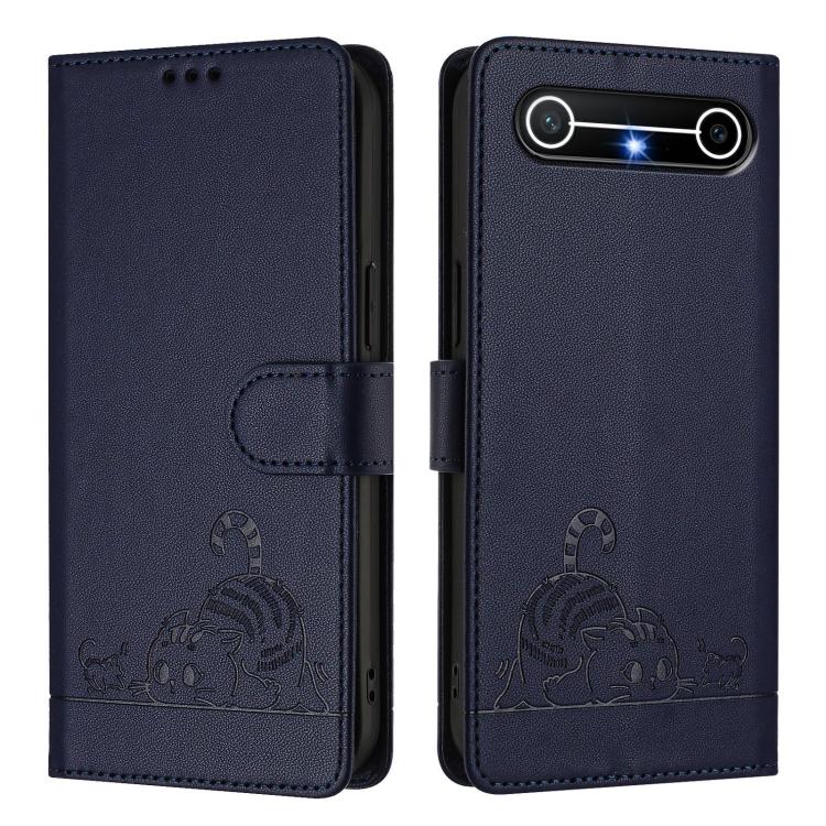 For Tecno Spark Slim 5G Cat Rat Embossed Pattern RFID Leather Phone Case with Lanyard