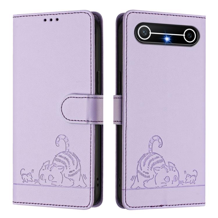 For Tecno Spark Slim 5G Cat Rat Embossed Pattern RFID Leather Phone Case with Lanyard