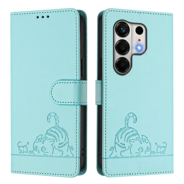 For Tecno Camon 50 4G Cat Rat Embossed Pattern RFID Leather Phone Case with Lanyard