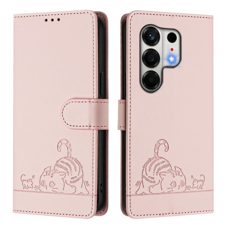 For Tecno Camon 50 4G Cat Rat Embossed Pattern RFID Leather Phone Case with Lanyard