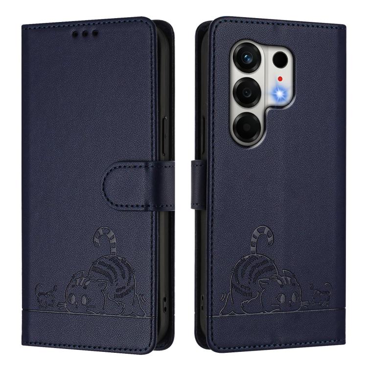 For Tecno Camon 50 4G Cat Rat Embossed Pattern RFID Leather Phone Case with Lanyard