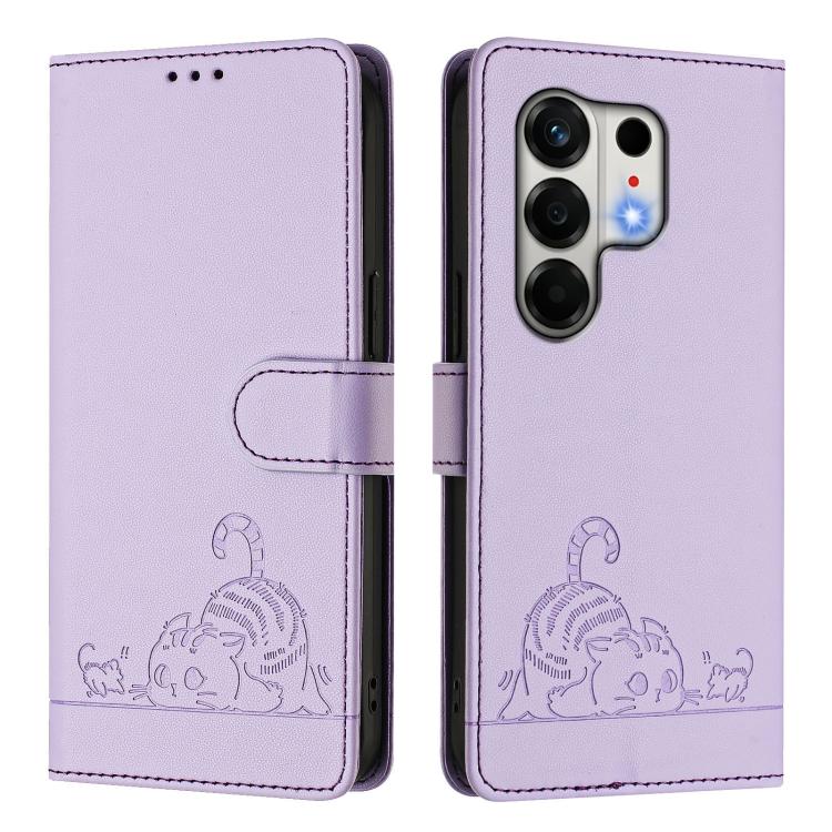 For Tecno Camon 50 4G Cat Rat Embossed Pattern RFID Leather Phone Case with Lanyard