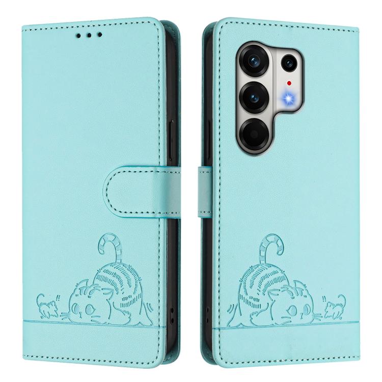 For Tecno Camon 50 Pro 4G Cat Rat Embossed Pattern RFID Leather Phone Case with Lanyard