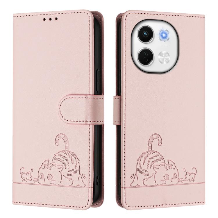 For Tecno Spark 30 5G / Pova 6 Neo 5G Cat Rat Embossed Pattern RFID Leather Phone Case with Lanyard