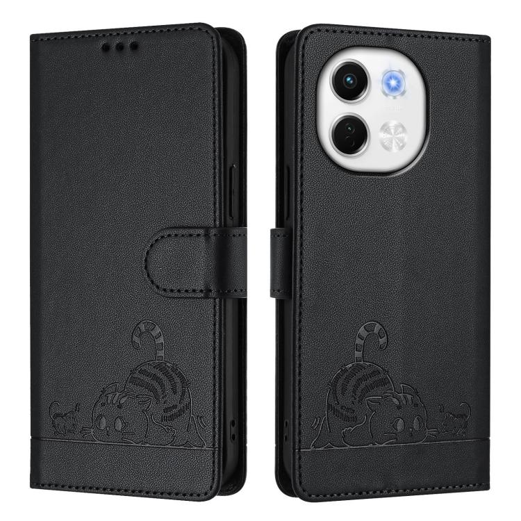 For Tecno Spark 30 5G / Pova 6 Neo 5G Cat Rat Embossed Pattern RFID Leather Phone Case with Lanyard