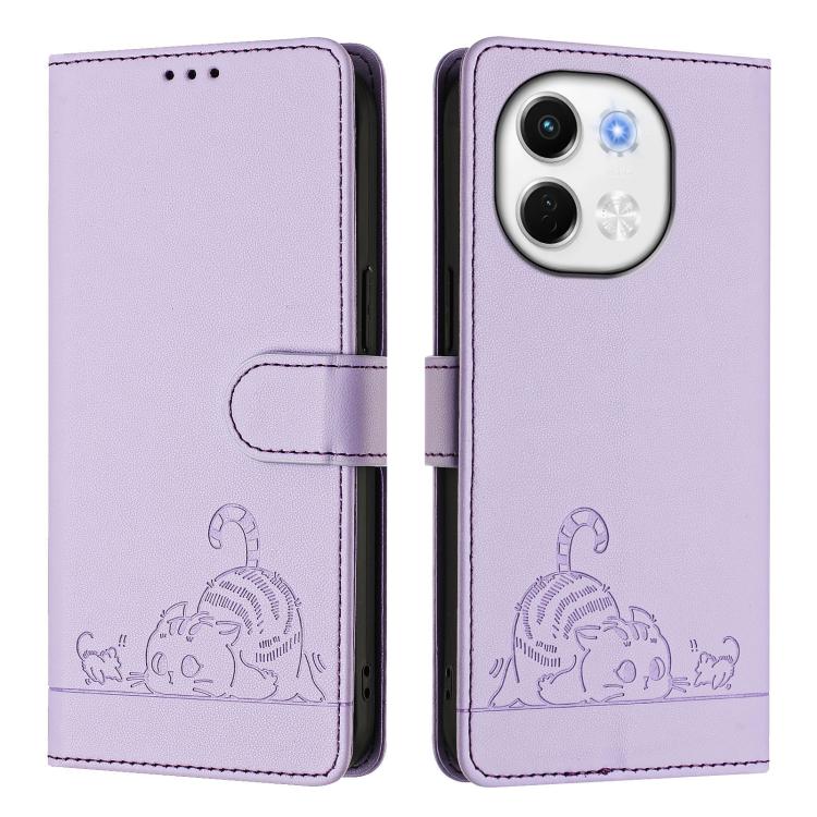 For Tecno Spark 30 5G / Pova 6 Neo 5G Cat Rat Embossed Pattern RFID Leather Phone Case with Lanyard
