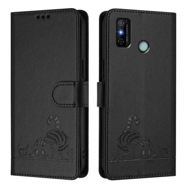 For Tecno Spark 6 Go / Go 2020 Cat Rat Embossed Pattern RFID Leather Phone Case with Lanyard