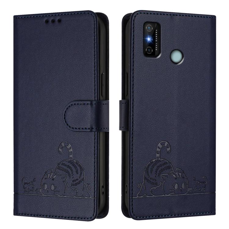 For Tecno Spark 6 Go / Go 2020 Cat Rat Embossed Pattern RFID Leather Phone Case with Lanyard