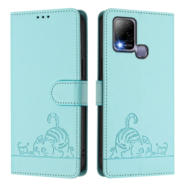 For Infinix Hot 10T / 10s Cat Rat Embossed Pattern RFID Leather Phone Case with Lanyard