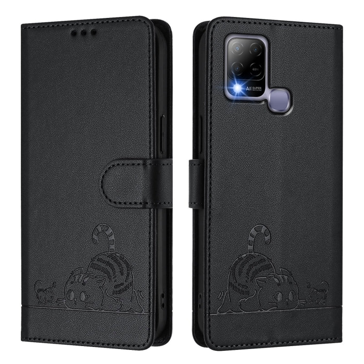 For Infinix Hot 10T / 10s Cat Rat Embossed Pattern RFID Leather Phone Case with Lanyard