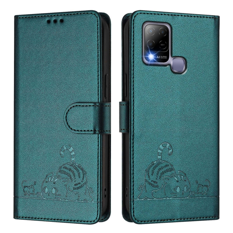 For Infinix Hot 10T / 10s Cat Rat Embossed Pattern RFID Leather Phone Case with Lanyard