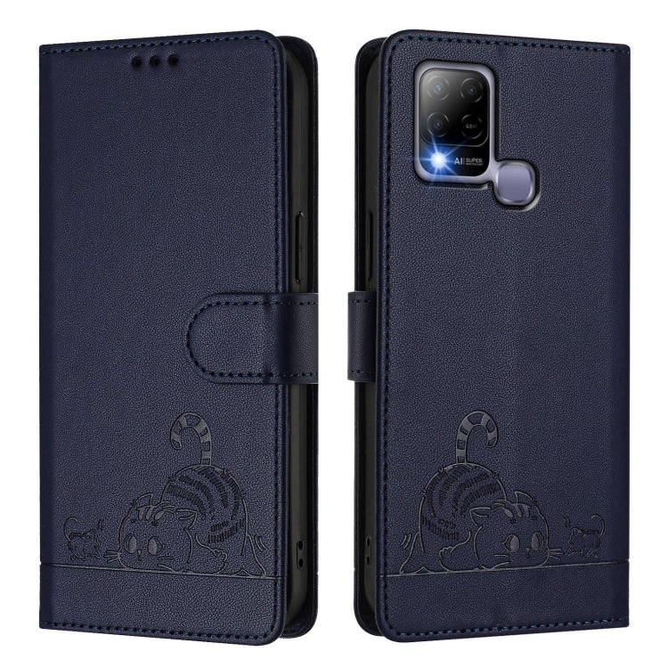 For Infinix Hot 10T / 10s Cat Rat Embossed Pattern RFID Leather Phone Case with Lanyard